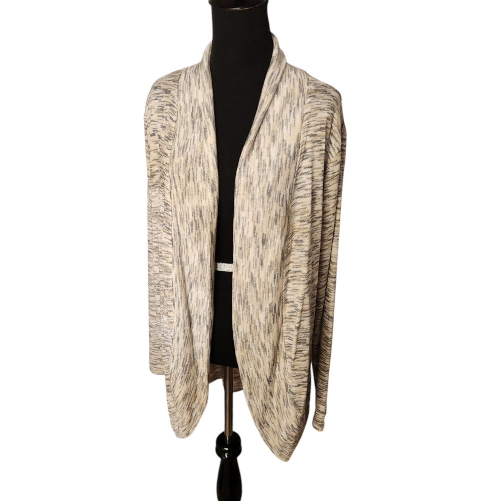 Peace & Pearls Creamy Ivory Charcoal‎ and Tan Open Cardigan Jacket  Size XL